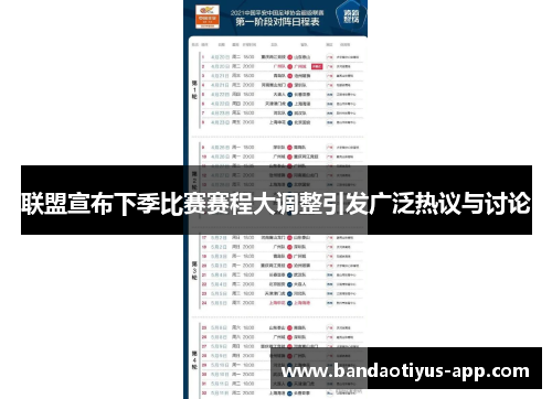 联盟宣布下季比赛赛程大调整引发广泛热议与讨论