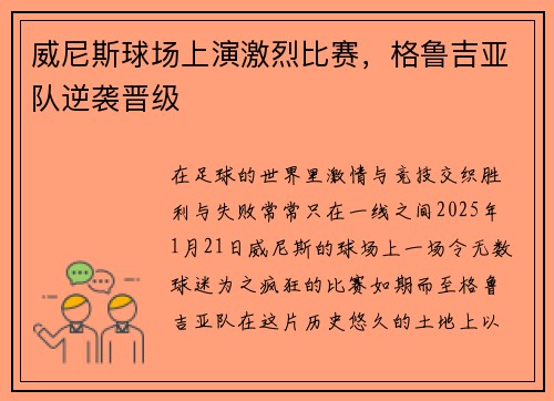 威尼斯球场上演激烈比赛，格鲁吉亚队逆袭晋级
