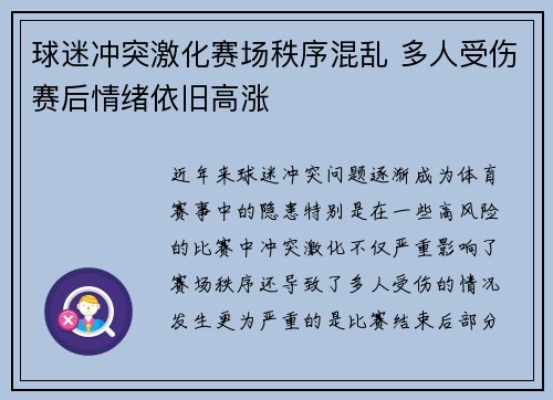 球迷冲突激化赛场秩序混乱 多人受伤赛后情绪依旧高涨